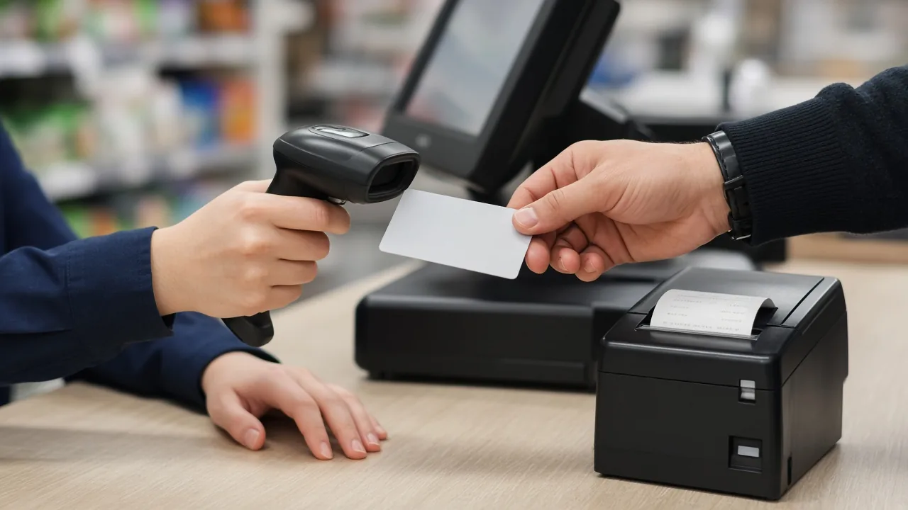 Geschenkkarte wird an der Kasse im Einzelhandel aktiviert