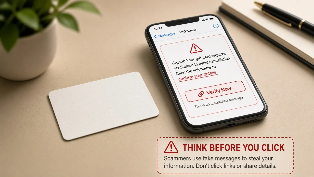 Avertissement d'arnaque à la carte cadeau avec activité en ligne suspecte