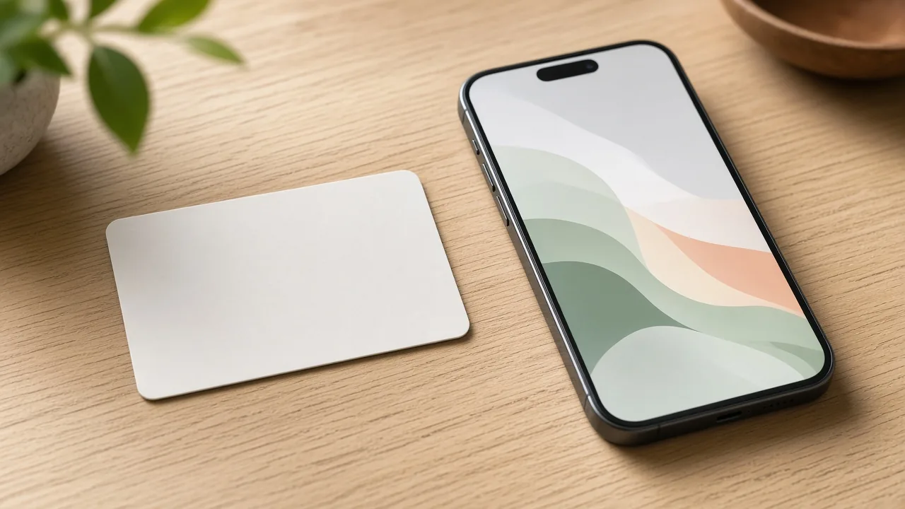 Vale-presente físico comparado a um vale-presente digital em um smartphone