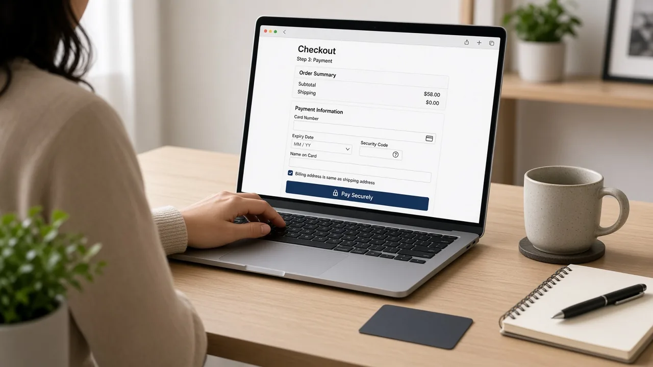 Person using a gift card during an online checkout